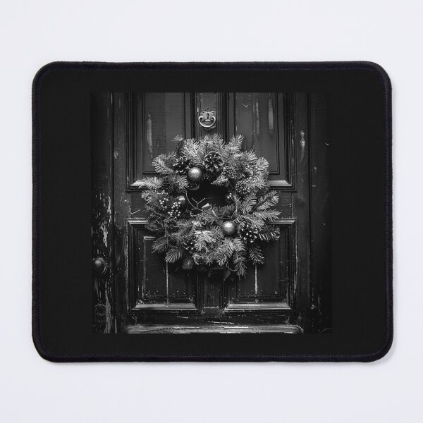 Item preview, Rustic Christmas Wreath on Vintage Door – Black and White Holiday Decor designed and sold by inkoutninja.