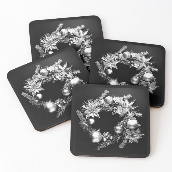 Item preview, Elegant Christmas Wreath with Ornaments – Black and White Holiday Floral Design designed and sold by inkoutninja.