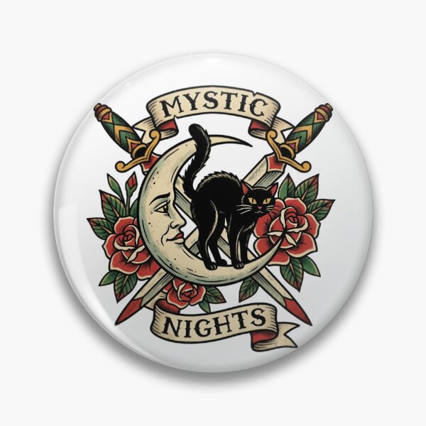 Item preview, Mystic Nights Black Cat Moon Gothic Tattoo Style Witchy Design designed and sold by GiftedExplorer.