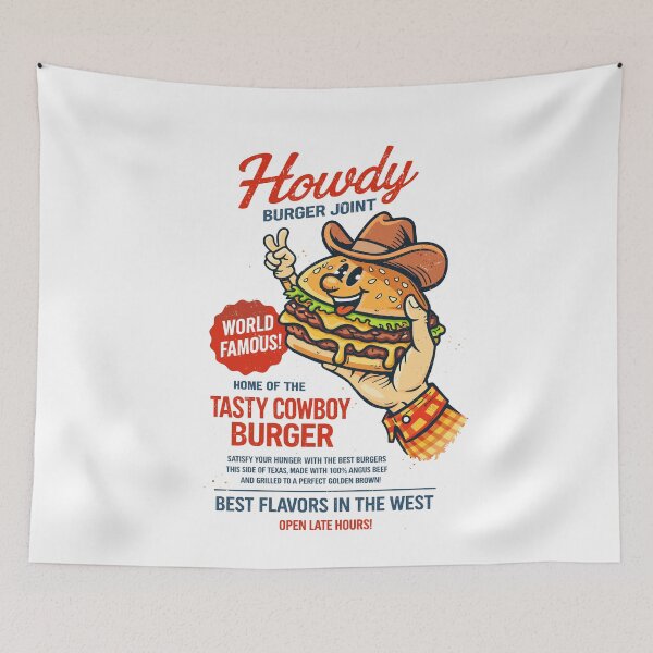 Artikelvorschau, Howdy Burger Joint – Leckerer Cowboy-Burger entworfen und verkauft von Matinez Pink.