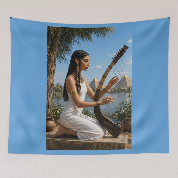 Item preview, Egyptian Harp Melody | Kemet Musician by the Nile | Ancient Egypt Art Print designed and sold by TuyaArts.