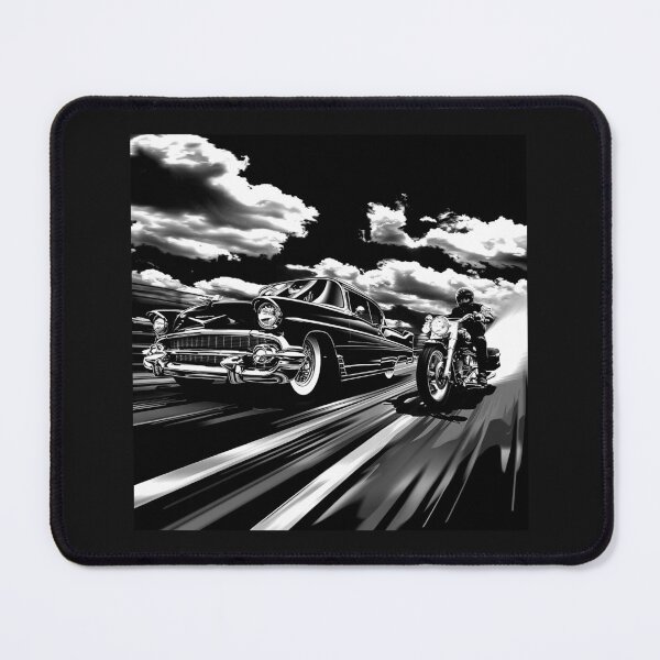 Item preview, Classic Car and Motorcycle Racing – Retro Black and White Highway Art designed and sold by inkoutninja.