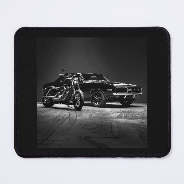 Item preview, Black Muscle Car and Custom Motorcycle – Monochrome Automotive Art designed and sold by inkoutninja.
