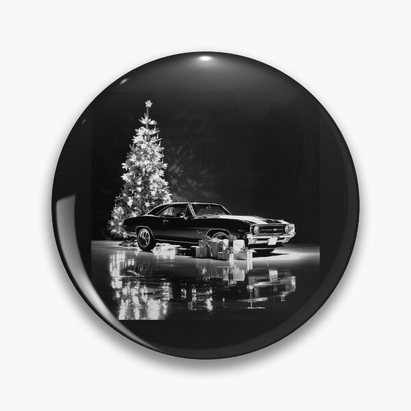 Item preview, Classic Muscle Car by Christmas Tree – Black and White Holiday Automotive Art designed and sold by inkoutninja.