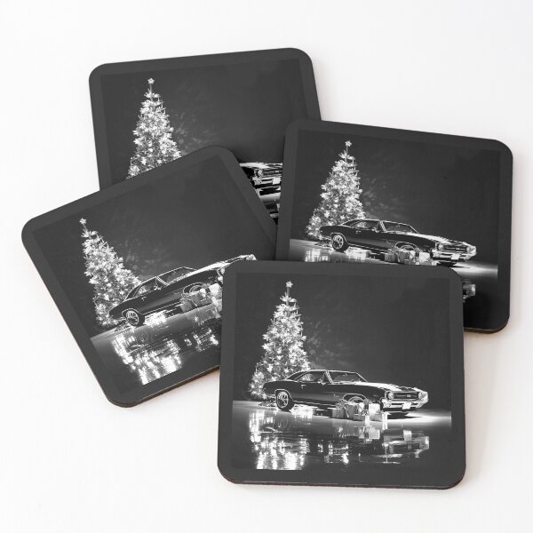 Item preview, Classic Muscle Car by Christmas Tree – Black and White Holiday Automotive Art designed and sold by inkoutninja.