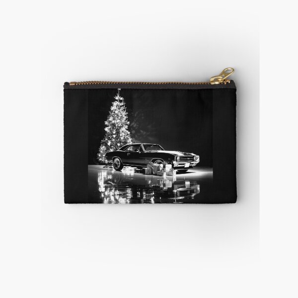 Item preview, Classic Muscle Car by Christmas Tree – Black and White Holiday Automotive Art designed and sold by inkoutninja.