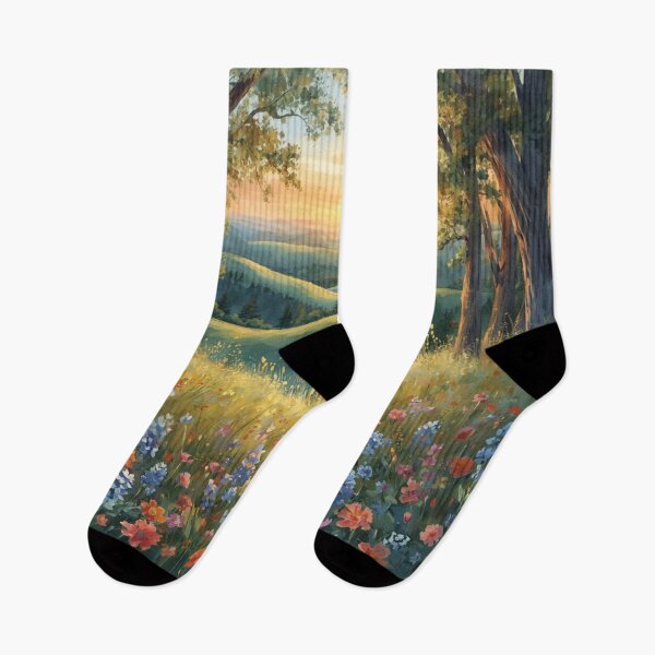 Item preview, Wildflowers Sunrise Country Hillside designed and sold by SeaStarAlex.
