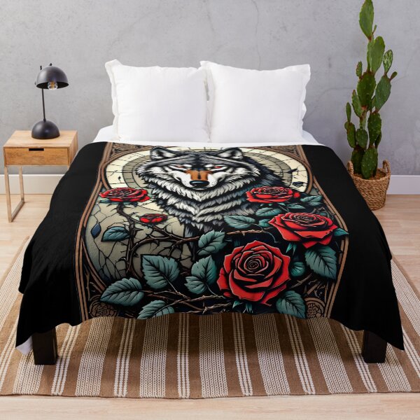 Item preview, Gothic Red Rose Wolf – Stained Glass Art Nouveau designed and sold by Neer arts.