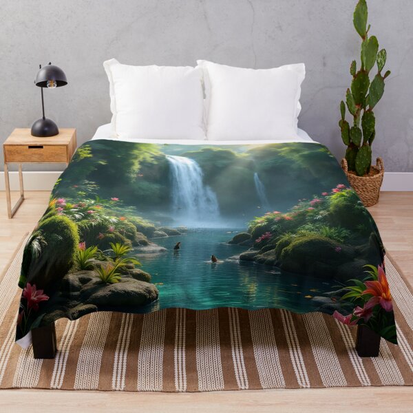 Item preview, Emerald Paradise Waterfall – Tropical Rainforest Oasis Art Print designed and sold by DreamyWallVibes.