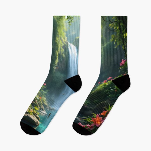 Item preview, Cascada del Paraíso Esmeralda – Lámina artística de un oasis en la selva tropical designed and sold by DreamyWallVibes.