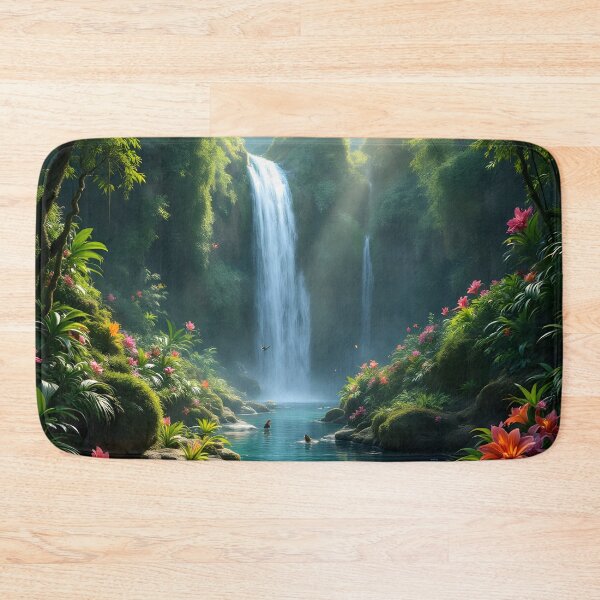 Item preview, Emerald Paradise Waterfall – Tropical Rainforest Oasis Art Print designed and sold by DreamyWallVibes.