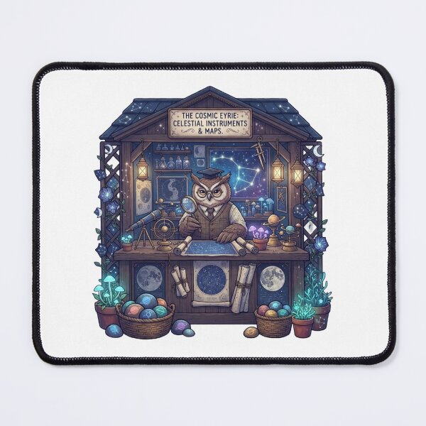 Item preview, The Cosmic Eyrie | Celestial Owl Observatory | Astronomy Cottagecore Fantasy Shop designed and sold by MrDev.