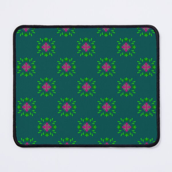 Item preview, Seamless floral pattern with abstract pink flowers and green leaves on dark teal background. Elegant geometric blossom ornament for fabric, wallpaper, wrapping paper, textile, and print design. designed and sold by AjjimaJKM.