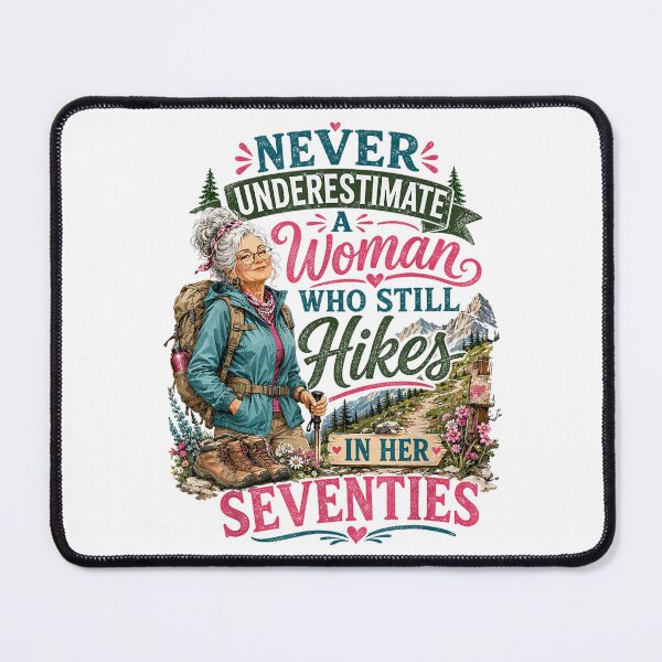 Item preview, Funny Woman Hiking in Her Seventies Vintage Outdoor Adventure Design designed and sold by kiralynstration.