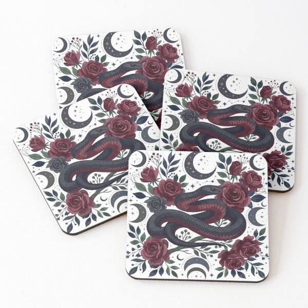 Item preview, Dark Romance Red-Bellied Black Snake Gothic Bookish Floral Art designed and sold by WildbuntingStudio.