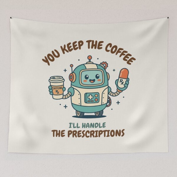 Item preview, You Keep the Coffee I'll Handle the Prescriptions | Funny Pharmacist Robot T-Shirt designed and sold by ElShubrawy.