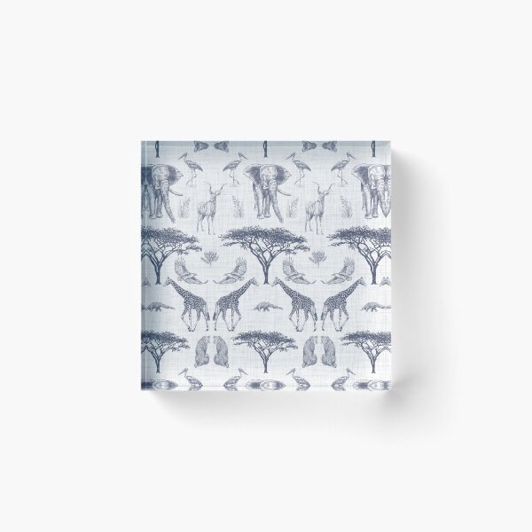 Item preview, Africa Safari Animals Modern Heritage Toile in Navy on Linen Texture designed and sold by Moritza Jarman Design.