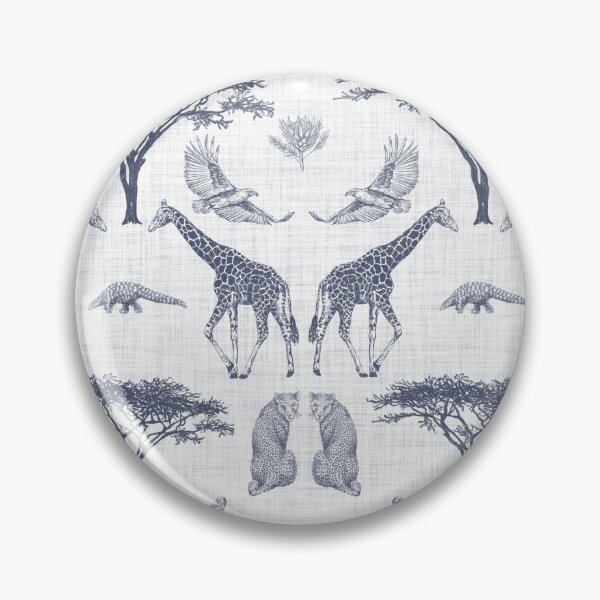Item preview, Africa Safari Animals Modern Heritage Toile in Navy on Linen Texture designed and sold by Moritza Jarman Design.