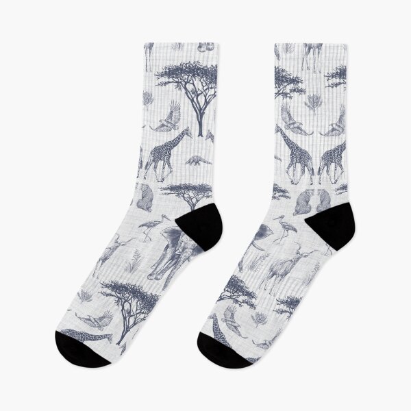 Item preview, Africa Safari Animals Modern Heritage Toile in Navy on Linen Texture designed and sold by Moritza Jarman Design.
