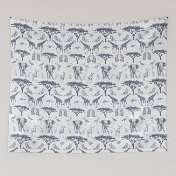 Item preview, Africa Safari Animals Modern Heritage Toile in Navy on Linen Texture designed and sold by Moritza Jarman Design.