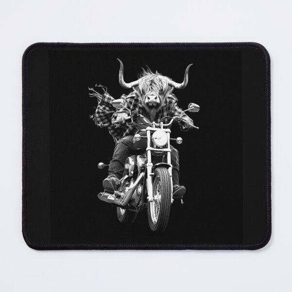 Item preview, Highland Cow Riding a Motorcycle – Funny Black and White Biker Art designed and sold by inkoutninja.