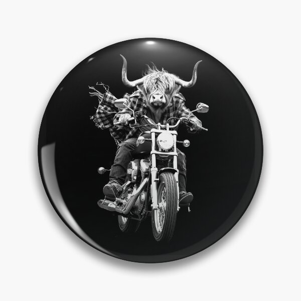Item preview, Highland Cow Riding a Motorcycle – Funny Black and White Biker Art designed and sold by inkoutninja.