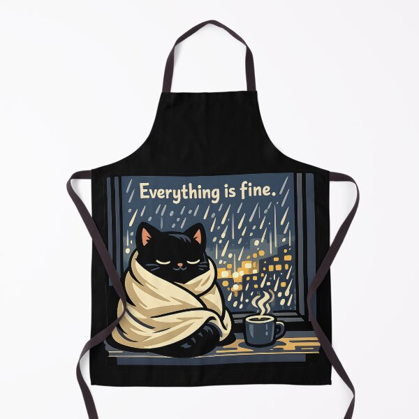 Item preview, Everything Is Fine Cute Black Cat Cozy Rainy Day  designed and sold by ChubbyGoong.