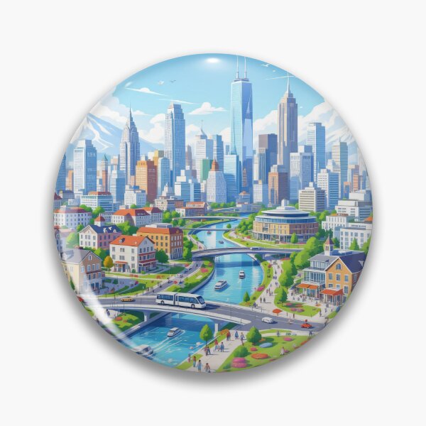 Item preview, Modern Riverside Skyline – Vibrant Futuristic Cityscape Illustration designed and sold by KiraChie.