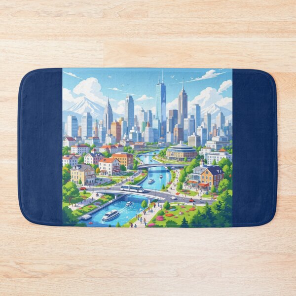 Item preview, Modern Riverside Skyline – Vibrant Futuristic Cityscape Illustration designed and sold by KiraChie.