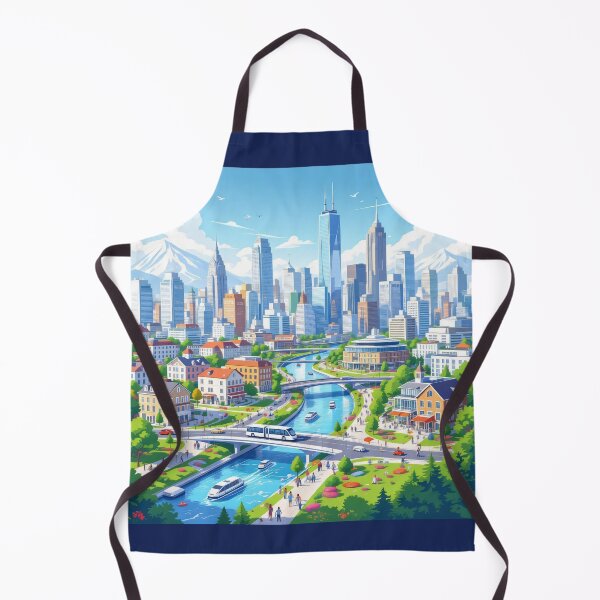 Item preview, Modern Riverside Skyline – Vibrant Futuristic Cityscape Illustration designed and sold by KiraChie.