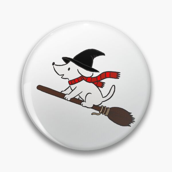 Item preview, Cute Witch Dog Flying on a Broom Halloween Illustration designed and sold by pinkstickstore.
