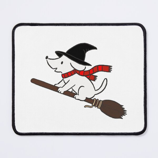 Item preview, Cute Witch Dog Flying on a Broom Halloween Illustration designed and sold by pinkstickstore.