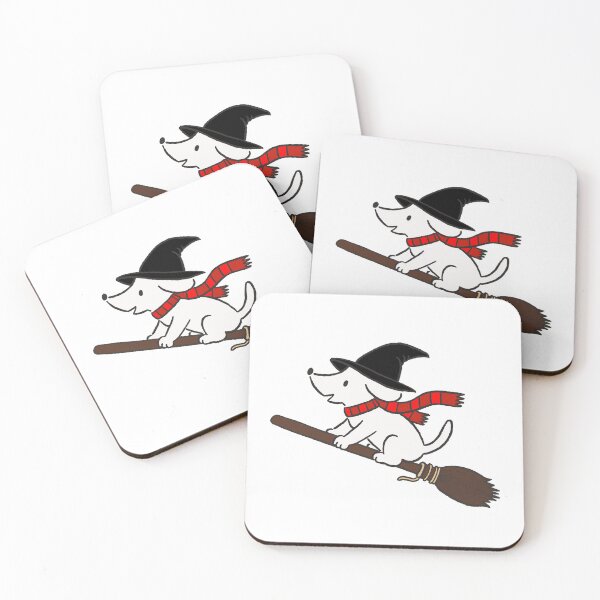 Item preview, Cute Witch Dog Flying on a Broom Halloween Illustration designed and sold by pinkstickstore.