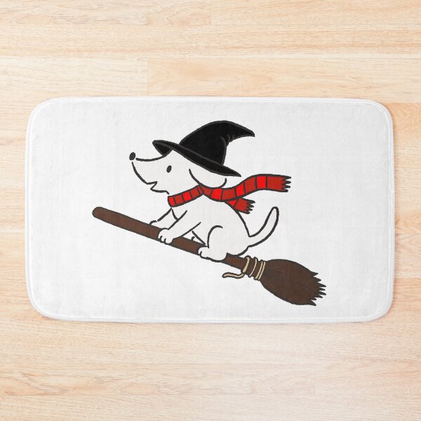 Item preview, Cute Witch Dog Flying on a Broom Halloween Illustration designed and sold by pinkstickstore.