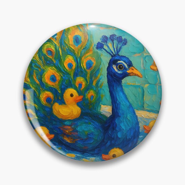 Item preview, Abstract Impasto Painting of Whimsical Peacock Bath | Elegant Colorful Peacock Illustration | Modern Bathroom Animal Wall Art Print designed and sold by PaintedPixels01.