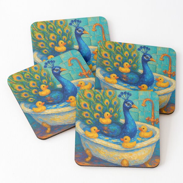 Item preview, Abstract Impasto Painting of Whimsical Peacock Bath | Elegant Colorful Peacock Illustration | Modern Bathroom Animal Wall Art Print designed and sold by PaintedPixels01.