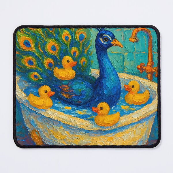 Item preview, Abstract Impasto Painting of Whimsical Peacock Bath | Elegant Colorful Peacock Illustration | Modern Bathroom Animal Wall Art Print designed and sold by PaintedPixels01.