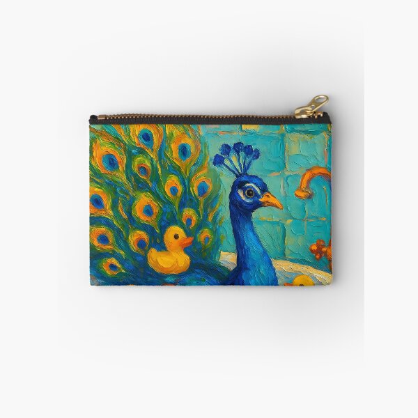 Item preview, Abstract Impasto Painting of Whimsical Peacock Bath | Elegant Colorful Peacock Illustration | Modern Bathroom Animal Wall Art Print designed and sold by PaintedPixels01.
