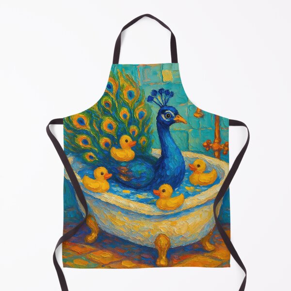 Item preview, Abstract Impasto Painting of Whimsical Peacock Bath | Elegant Colorful Peacock Illustration | Modern Bathroom Animal Wall Art Print designed and sold by PaintedPixels01.
