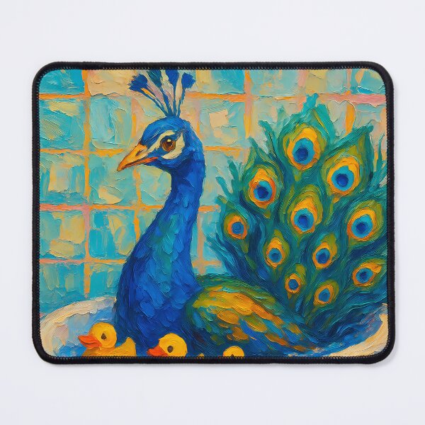 Item preview, Abstract Impasto Painting of Whimsical Peacock Bath | Elegant Colorful Peacock Illustration | Modern Bathroom Animal Wall Art Print designed and sold by PaintedPixels01.
