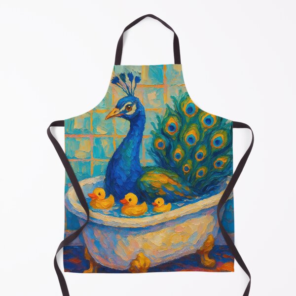 Item preview, Abstract Impasto Painting of Whimsical Peacock Bath | Elegant Colorful Peacock Illustration | Modern Bathroom Animal Wall Art Print designed and sold by PaintedPixels01.