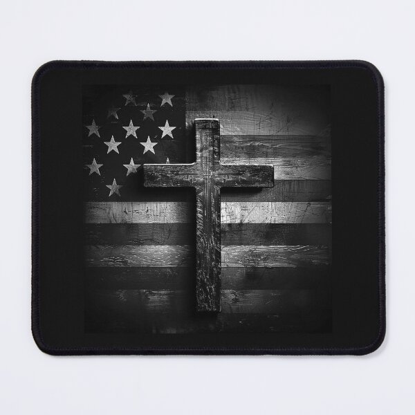 Item preview, Rustic Christian Cross on American Flag – Black and White Faith and Freedom Art designed and sold by inkoutninja.