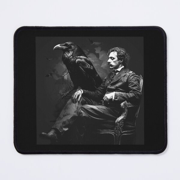 Item preview, Edgar Allan Poe Inspired Portrait with Raven – Gothic Black and White Literary Art designed and sold by inkoutninja.