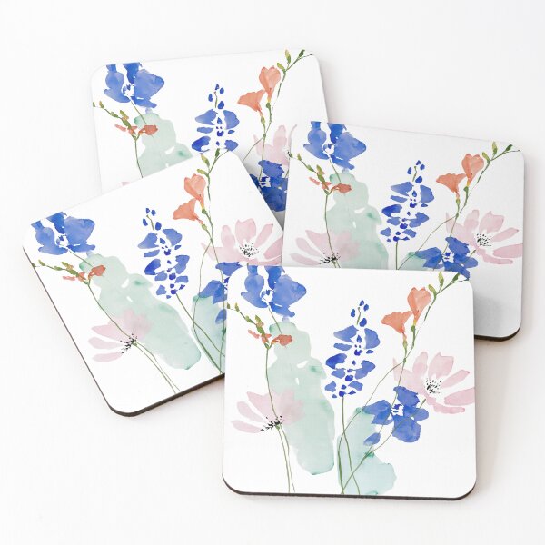Item preview, Coral & Blue Watercolor Floral Pattern designed and sold by Ramona-Gliga.