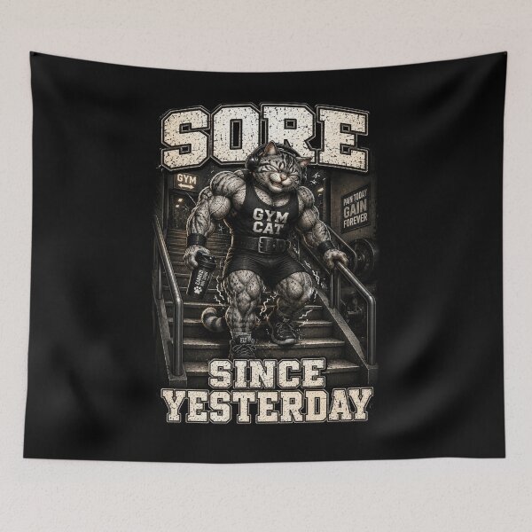 Item preview, Sore Since Yesterday Funny Gym Cat Bodybuilding T-Shirt designed and sold by Digistore1221.