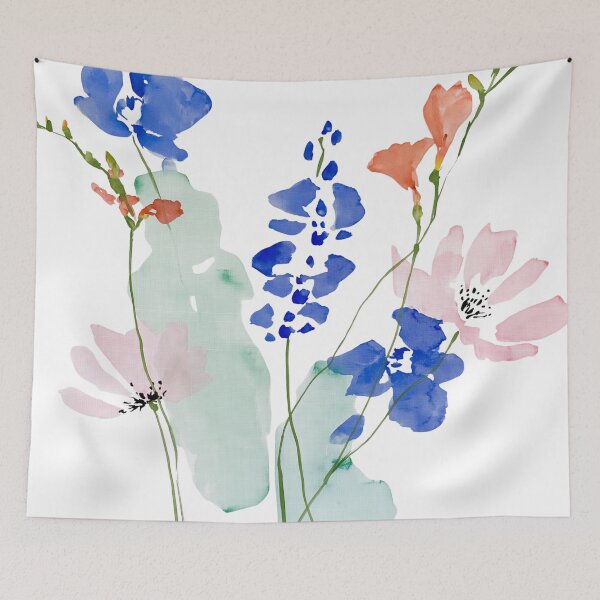 Item preview, Coral & Blue Watercolor Floral Pattern designed and sold by Ramona-Gliga.