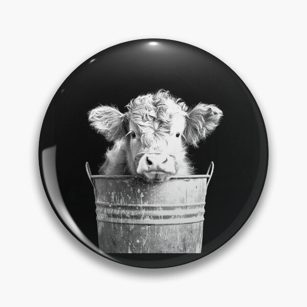 Item preview, Cute Calf in Metal Bucket – Black and White Farm Animal Art designed and sold by inkoutninja.