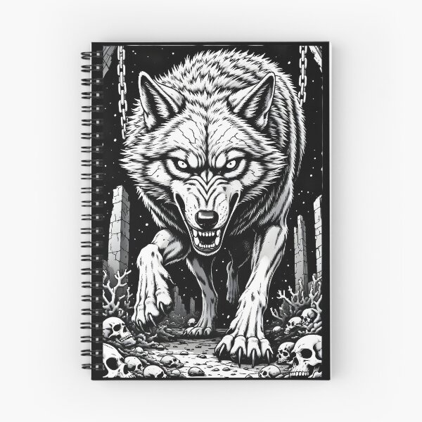 Item preview, Snarling Skull Wolf – Black and White Dark Fantasy Horror designed and sold by Neer arts.