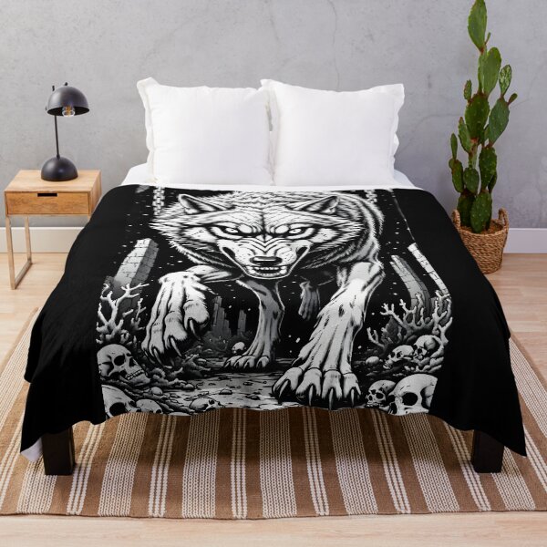 Item preview, Snarling Skull Wolf – Black and White Dark Fantasy Horror designed and sold by Neer arts.