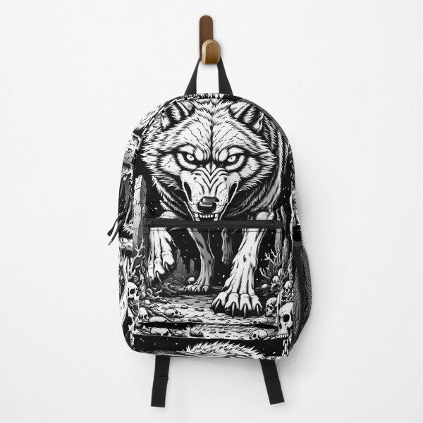 Item preview, Snarling Skull Wolf – Black and White Dark Fantasy Horror designed and sold by Neer arts.
